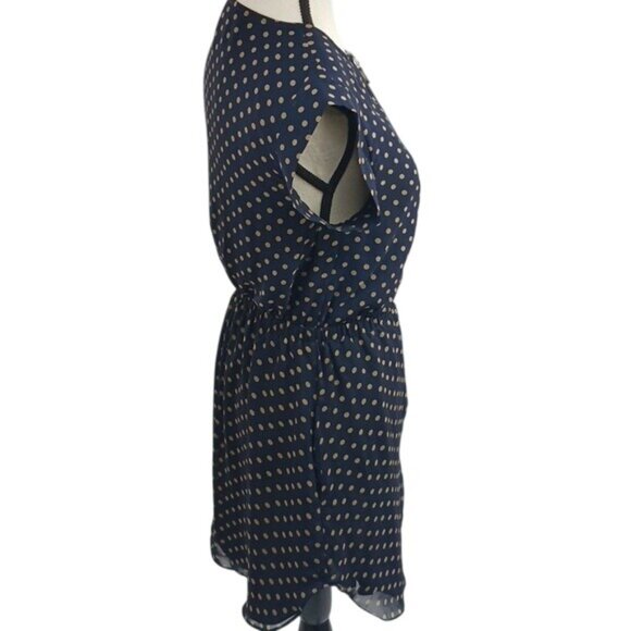 Pipette Alice Ritter Dress Womens Size 2 Blue Tan Polka Dot Cap Sleeve Mini - Picture 4 of 8